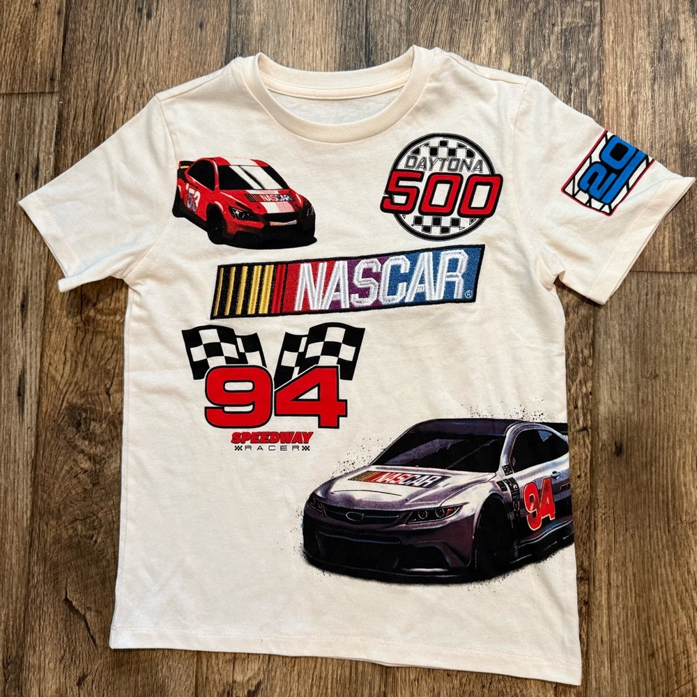 NASCAR Daytona 500 Boys 10-12 Racing Cars Embroidered Graphic Tee White